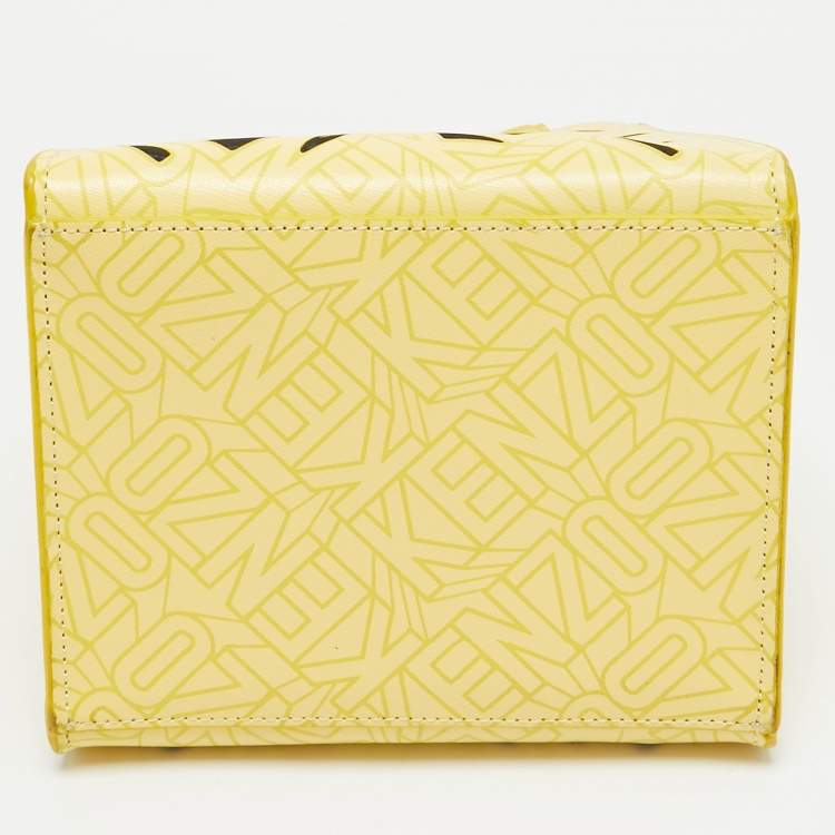 Pre Owned Kenzo Yellow Laser Cut Leather Mini Flying Logo Tote