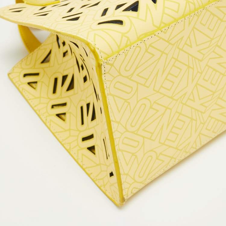 Pre Owned Kenzo Yellow Laser Cut Leather Mini Flying Logo Tote