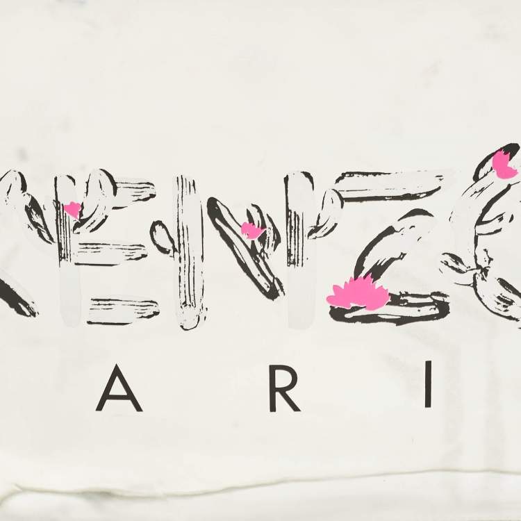 Pre Owned Kenzo Silver Patent Leather Logo Printed Zip Pouch