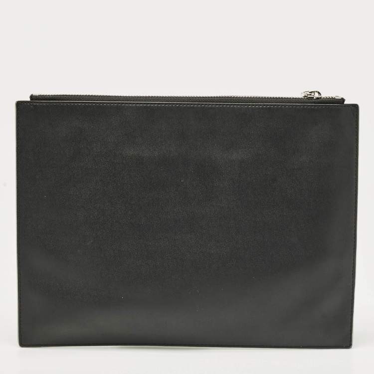 Pre Owned Kenzo Silver Patent Leather Logo Printed Zip Pouch