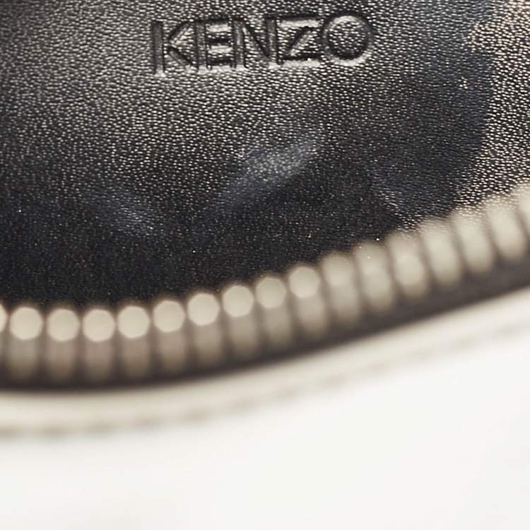 Pre Owned Kenzo Silver Patent Leather Logo Printed Zip Pouch