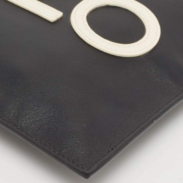 Pre Owned Kenzo Black Leather Logo Zipped Pouch