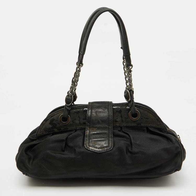 Pre Owned Kenzo Black Nylon and Leather Flap Frame Satchel