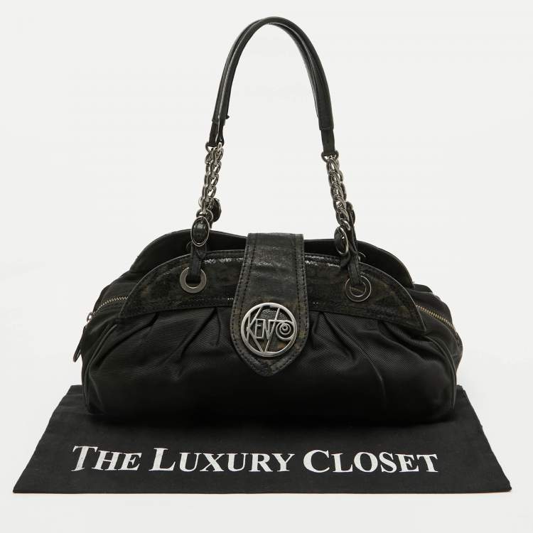 Pre Owned Kenzo Black Nylon and Leather Flap Frame Satchel