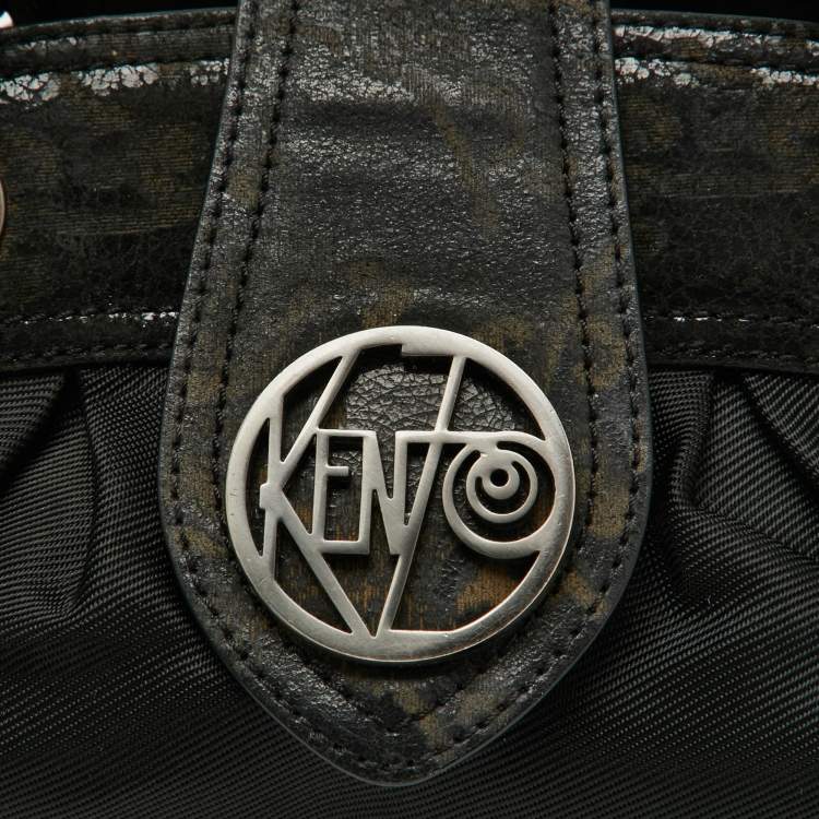 Pre Owned Kenzo Black Nylon and Leather Flap Frame Satchel