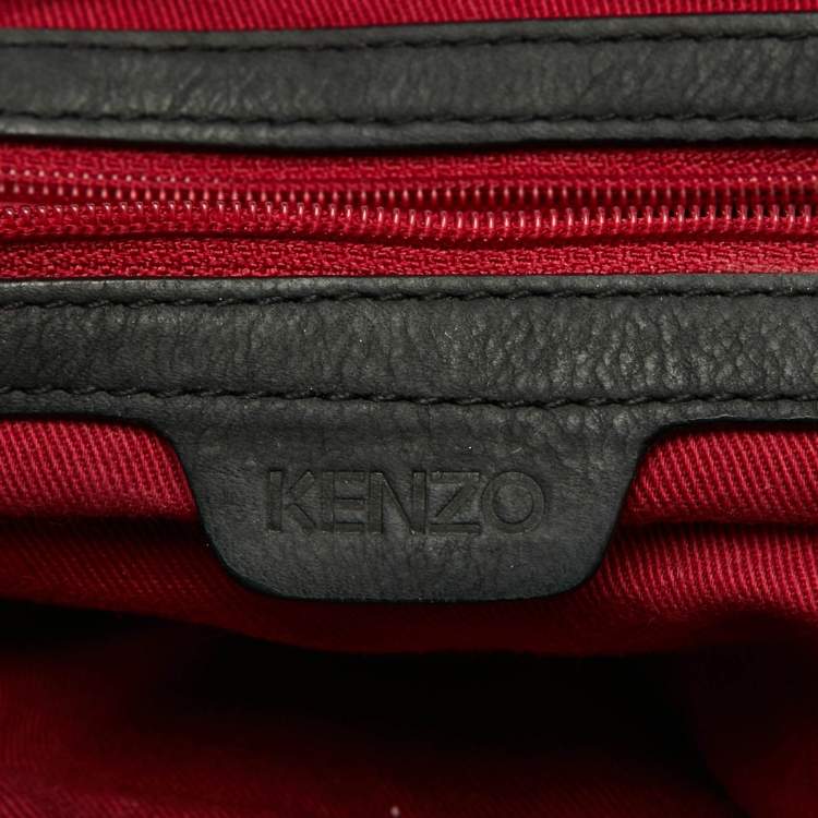 Pre Owned Kenzo Black Nylon and Leather Flap Frame Satchel