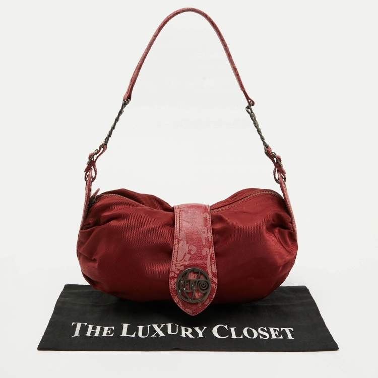 Pre Owned Kenzo Red Nylon and Leather Flap Shoulder Bag