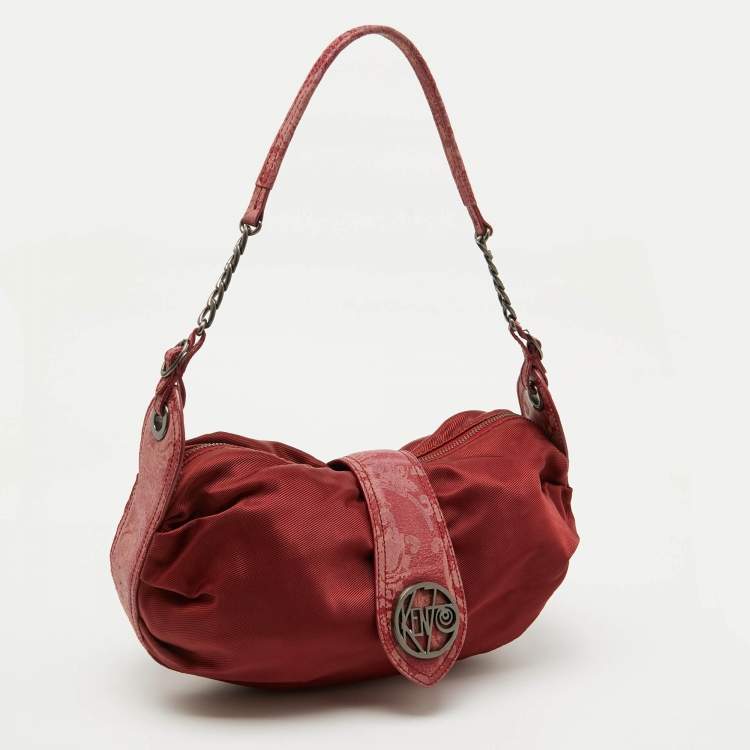 Pre Owned Kenzo Red Nylon and Leather Flap Shoulder Bag