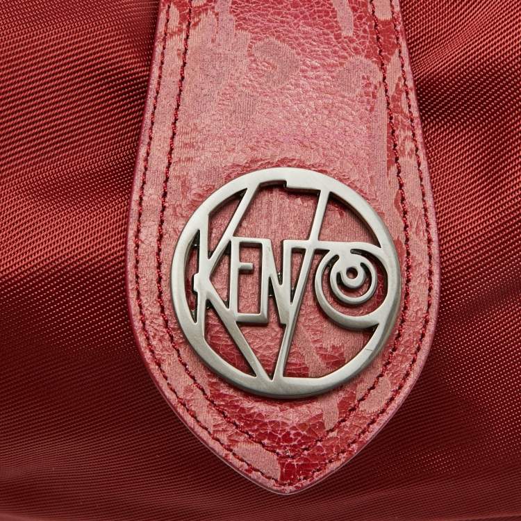 Pre Owned Kenzo Red Nylon and Leather Flap Shoulder Bag