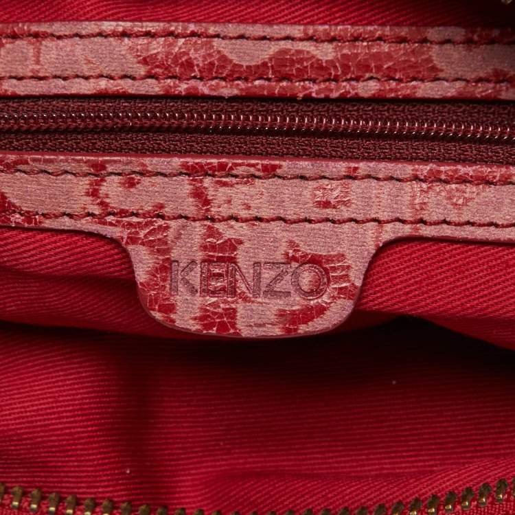 Pre Owned Kenzo Red Nylon and Leather Flap Shoulder Bag