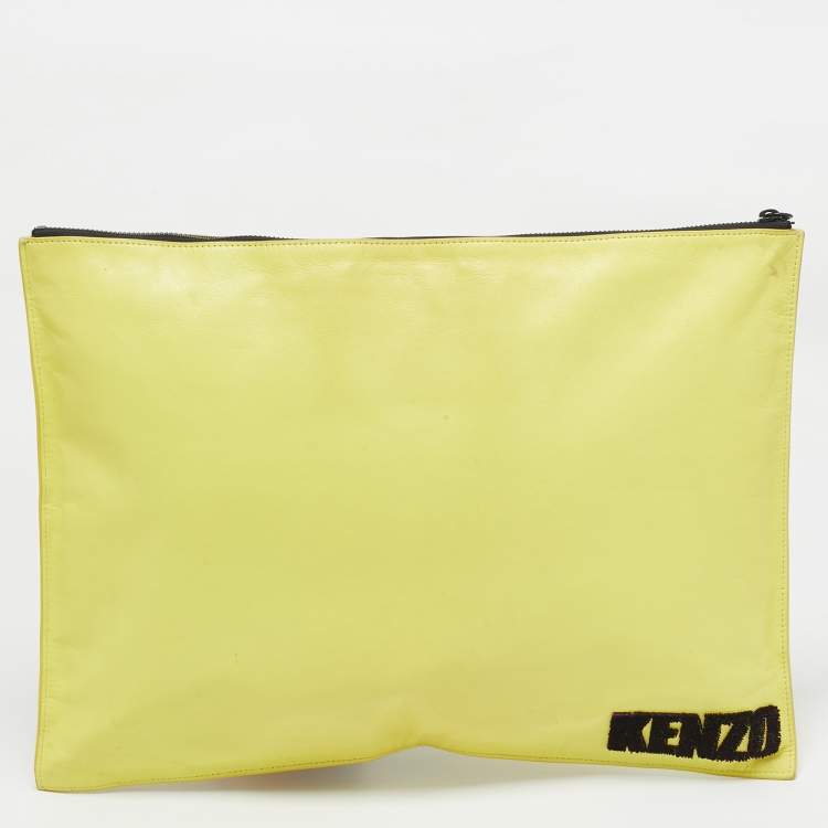 Pre Owned Kenzo Yellow Leather Oversized Forever No? Clutch