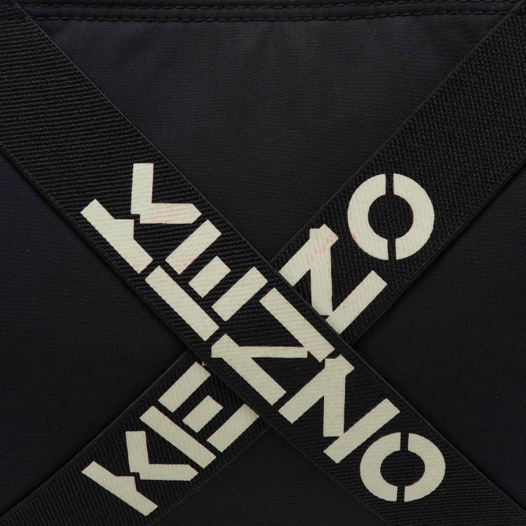 Pre Owned Kenzo Black Fabric Criss Cross Logo Print Zip Pouch