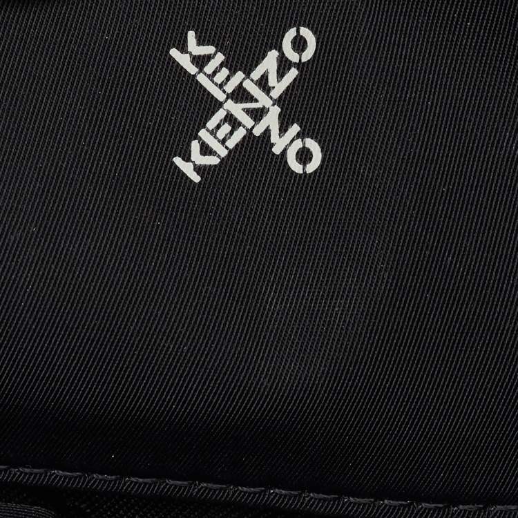 Pre Owned Kenzo Black Fabric Criss Cross Logo Print Zip Pouch