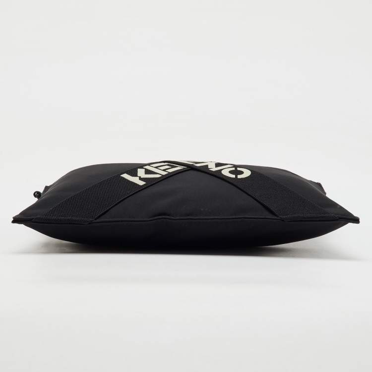 Pre Owned Kenzo Black Fabric Criss Cross Logo Print Zip Pouch