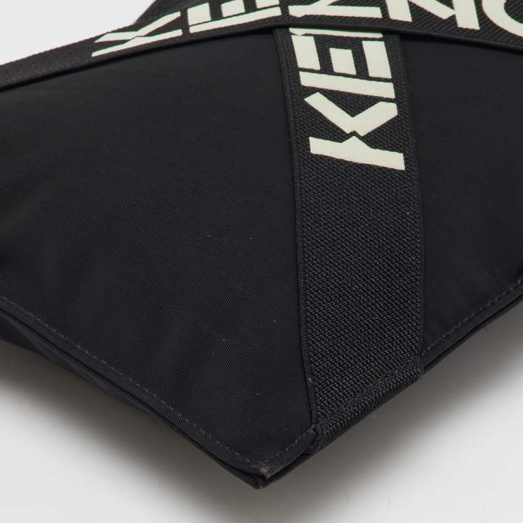 Pre Owned Kenzo Black Fabric Criss Cross Logo Print Zip Pouch