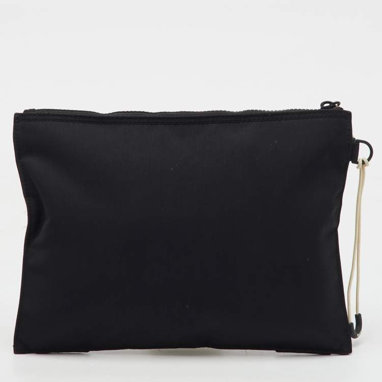 Pre Owned Kenzo Black Fabric Criss Cross Logo Print Zip Pouch