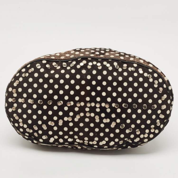 Pre Owned Kenzo Black/Brown Polka Dot Calfhair and Leather Studded Hobo