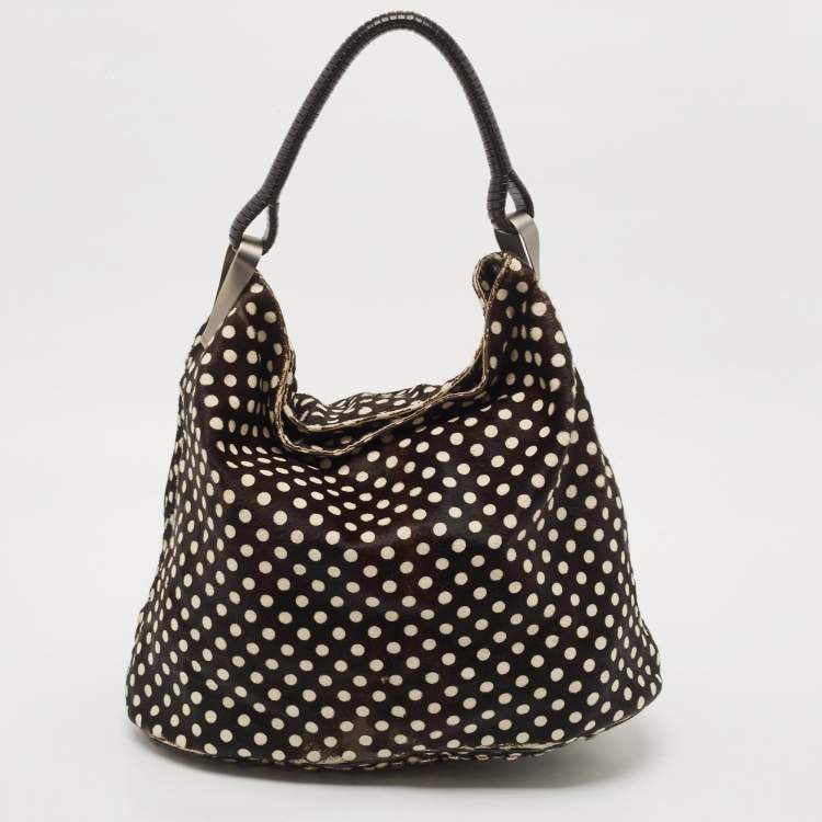 Pre Owned Kenzo Black/Brown Polka Dot Calfhair and Leather Studded Hobo