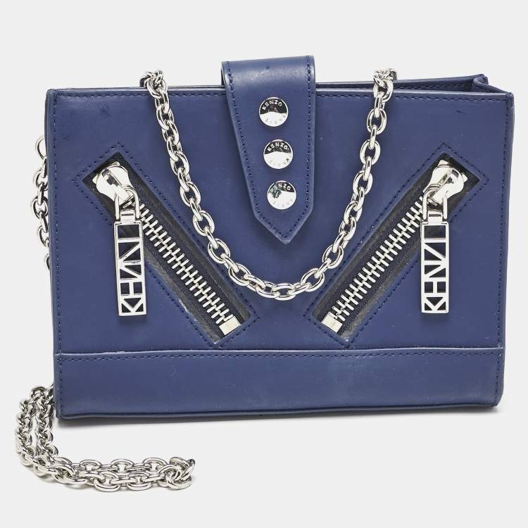 Pre Owned Kenzo Blue Faux Leather Kalifornia Wallet On Chain