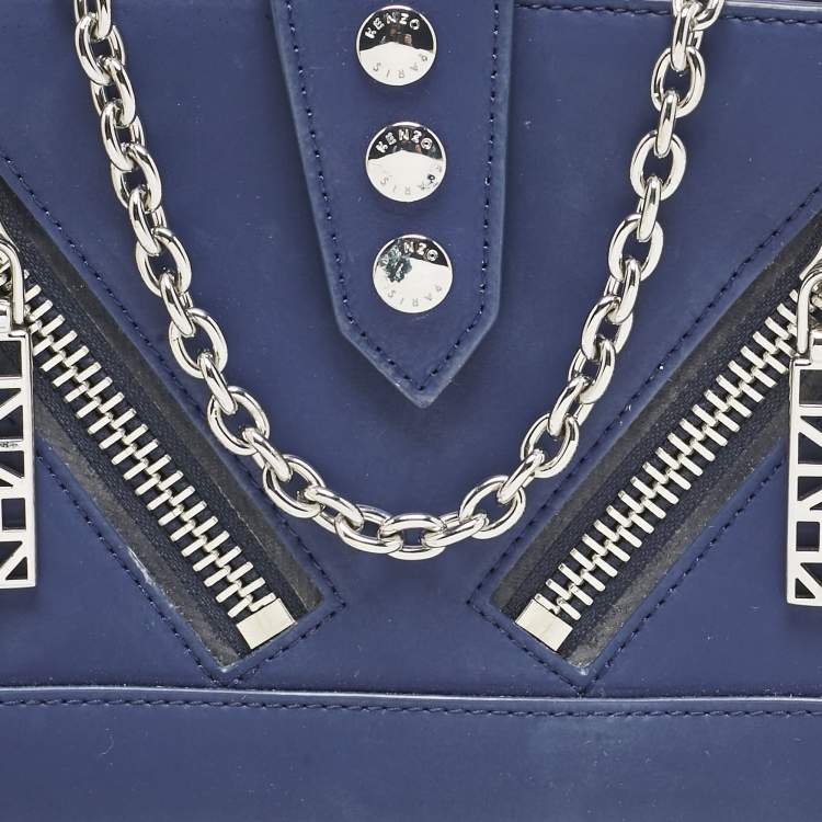 Pre Owned Kenzo Blue Faux Leather Kalifornia Wallet On Chain