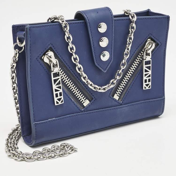 Pre Owned Kenzo Blue Faux Leather Kalifornia Wallet On Chain