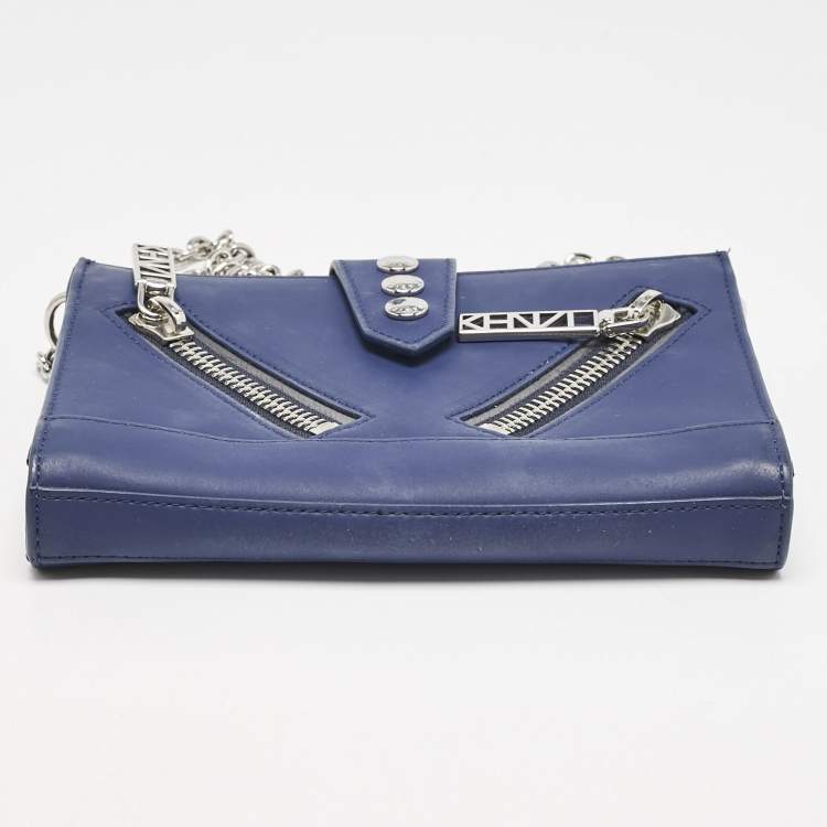 Pre Owned Kenzo Blue Faux Leather Kalifornia Wallet On Chain