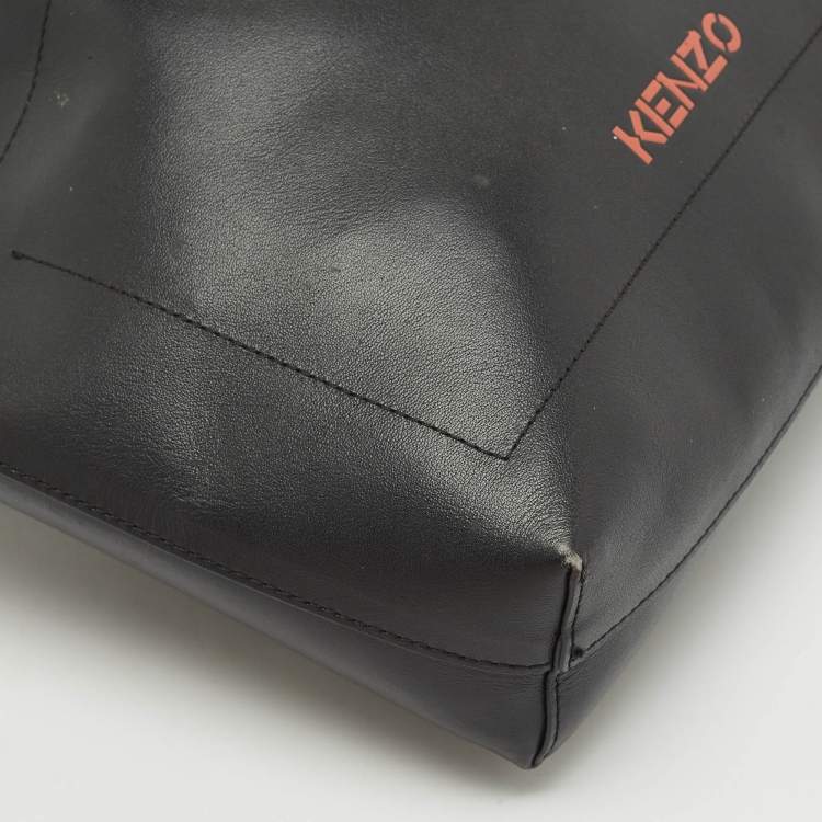 Pre Owned Kenzo Black Leather Drawstring Bucket Bag