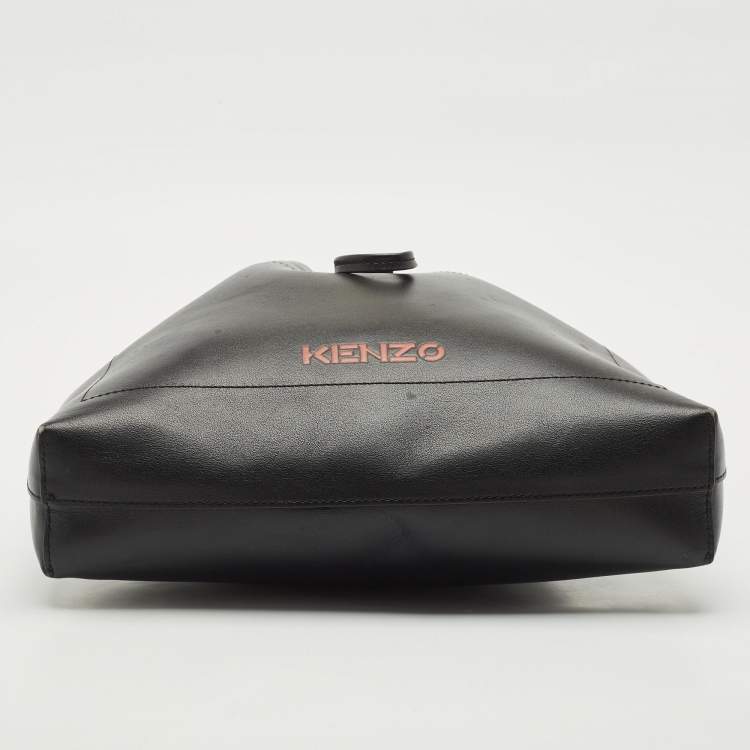 Pre Owned Kenzo Black Leather Drawstring Bucket Bag