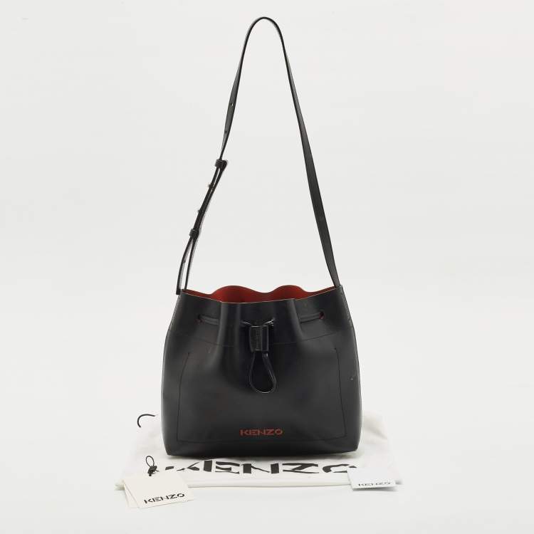 Pre Owned Kenzo Black Leather Drawstring Bucket Bag