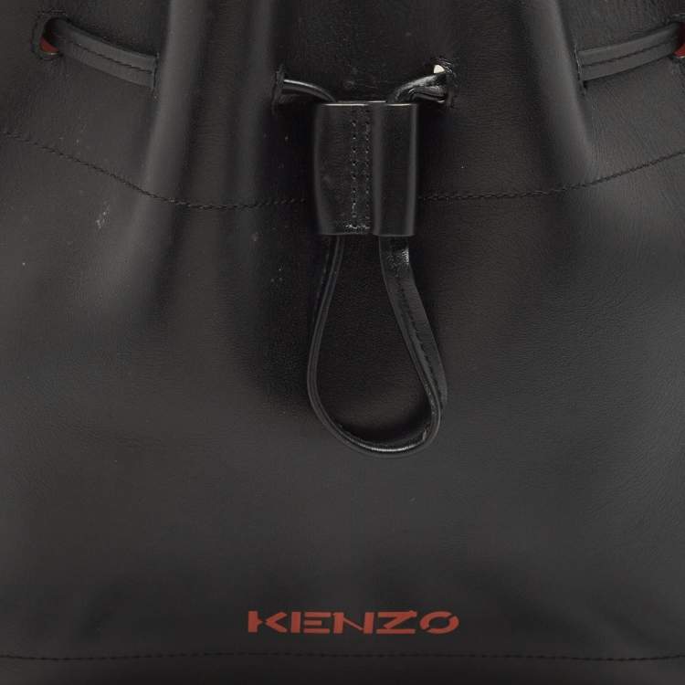 Pre Owned Kenzo Black Leather Drawstring Bucket Bag