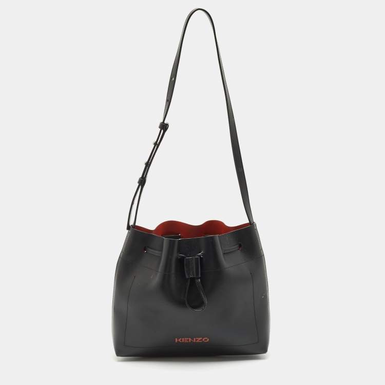Pre Owned Kenzo Black Leather Drawstring Bucket Bag