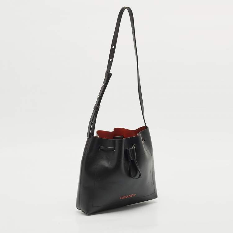 Pre Owned Kenzo Black Leather Drawstring Bucket Bag