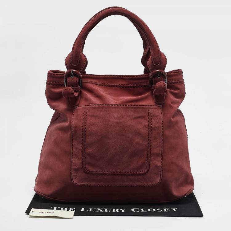 Pre Owned Kenzo Brick Red Suede Buckle Handle Shopper Tote