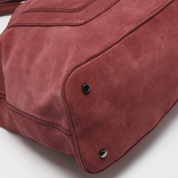 Pre Owned Kenzo Brick Red Suede Buckle Handle Shopper Tote