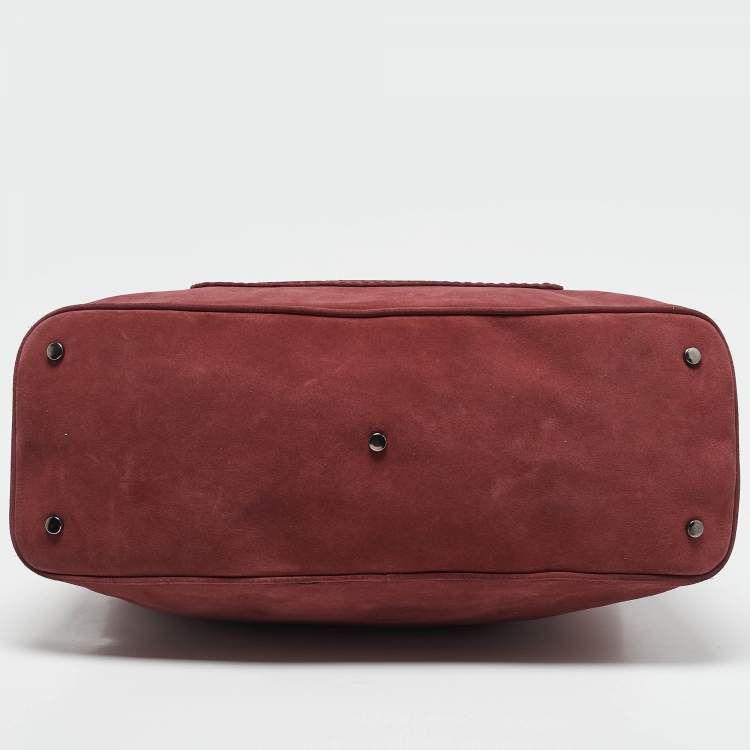 Pre Owned Kenzo Brick Red Suede Buckle Handle Shopper Tote