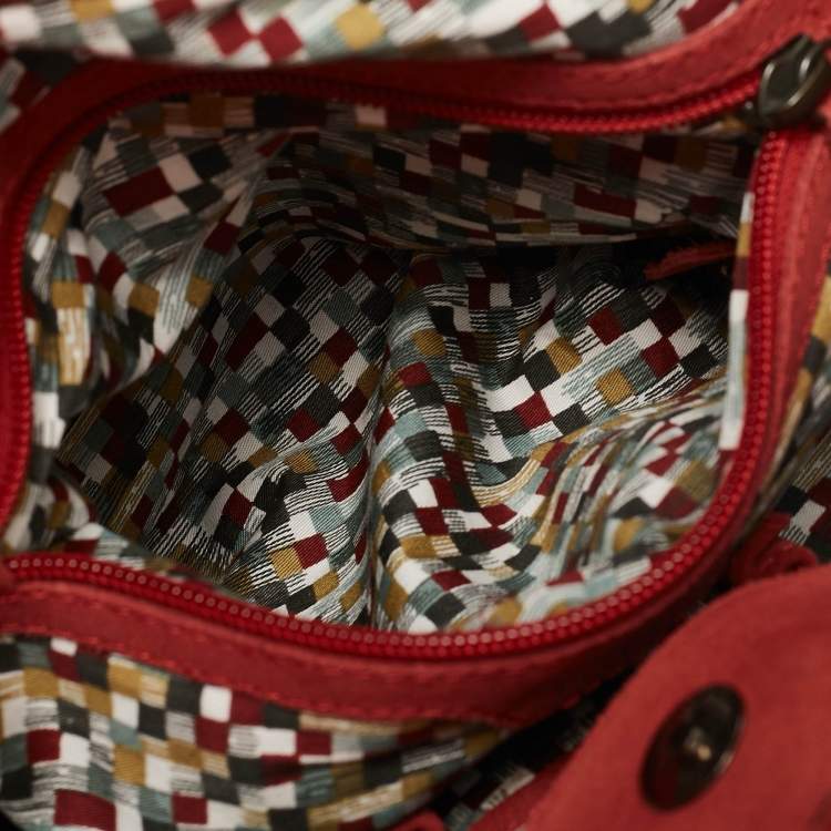 Pre Owned Kenzo Brick Red Suede Buckle Handle Shopper Tote