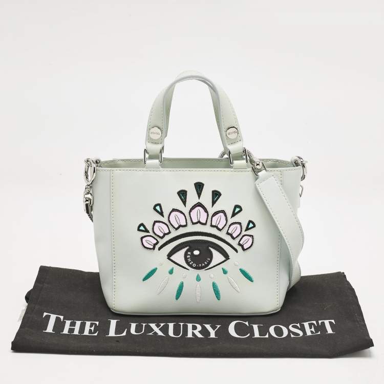 Pre Owned Kenzo Mint Green Leather Small Eye Tote