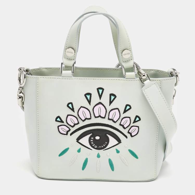 Pre Owned Kenzo Mint Green Leather Small Eye Tote