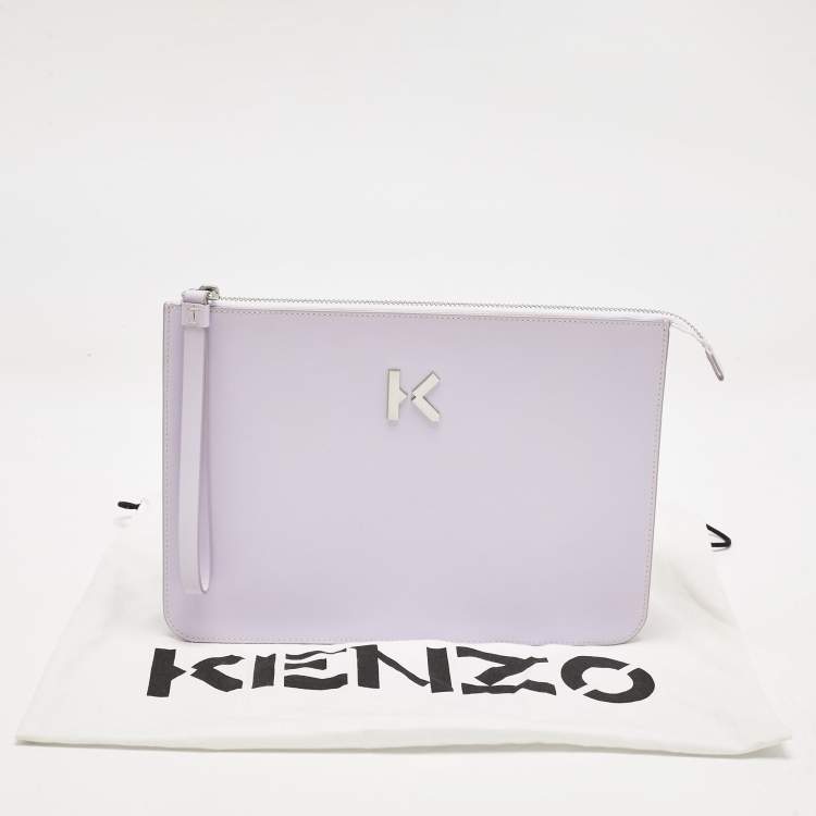 Pre Owned Kenzo Lilac Leather Flat Wristlet Pouch
