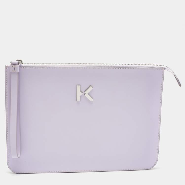 Pre Owned Kenzo Lilac Leather Flat Wristlet Pouch