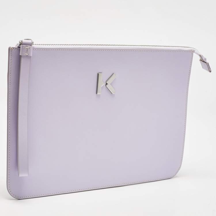 Pre Owned Kenzo Lilac Leather Flat Wristlet Pouch