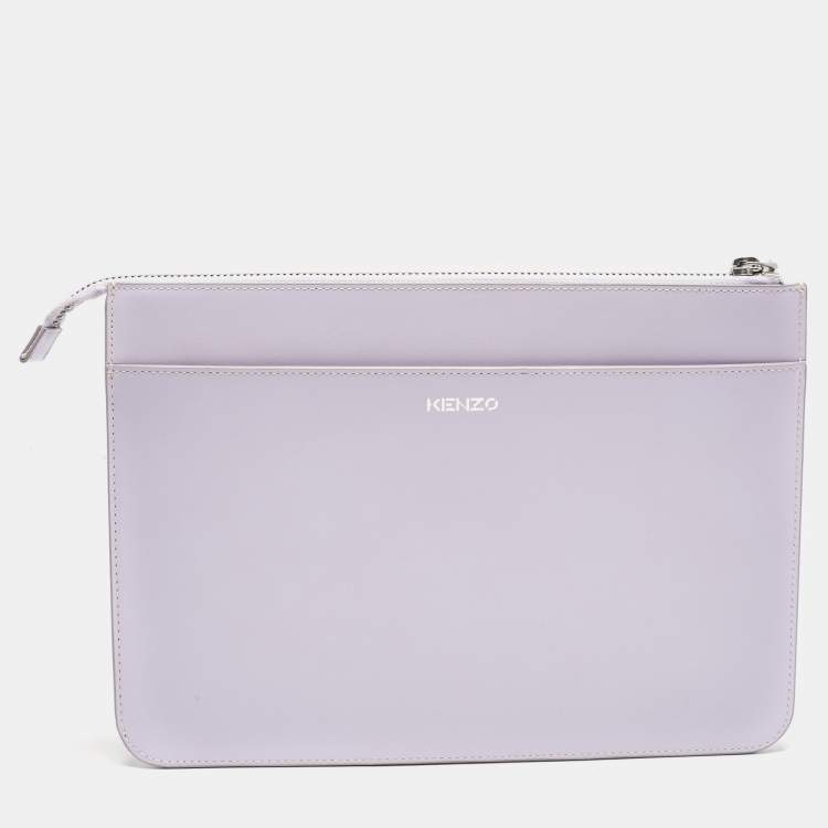 Pre Owned Kenzo Lilac Leather Flat Wristlet Pouch