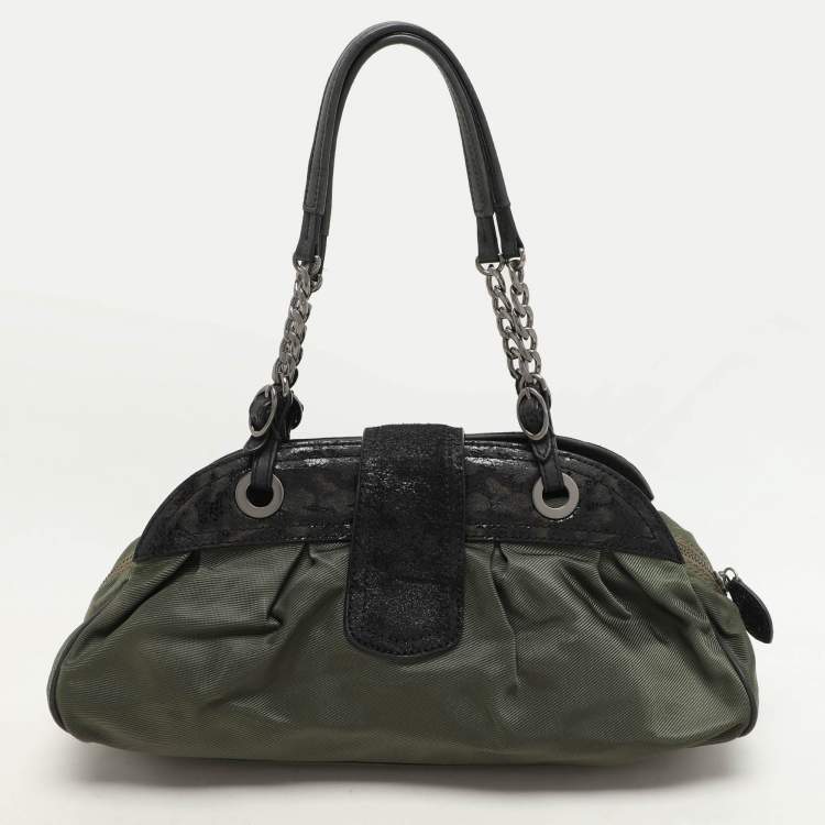 Pre Owned Kenzo Green/Black Nylon and Leather Satchel