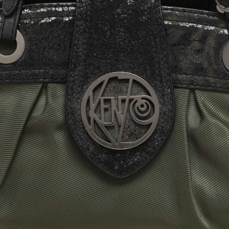 Pre Owned Kenzo Green/Black Nylon and Leather Satchel