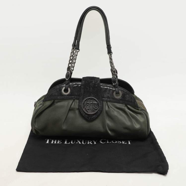 Pre Owned Kenzo Green/Black Nylon and Leather Satchel