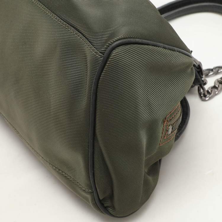Pre Owned Kenzo Green/Black Nylon and Leather Satchel