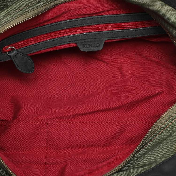 Pre Owned Kenzo Green/Black Nylon and Leather Satchel