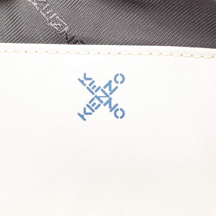 Pre Owned Kenzo Cream/Orange Criss Cross Logo Print Nylon Zip Pouch