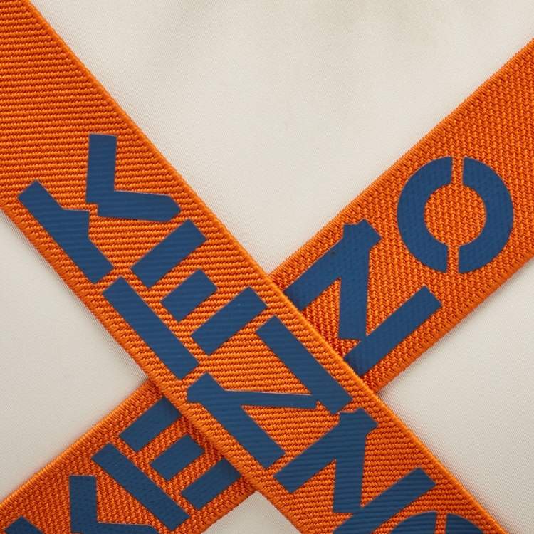 Pre Owned Kenzo Cream/Orange Criss Cross Logo Print Nylon Zip Pouch