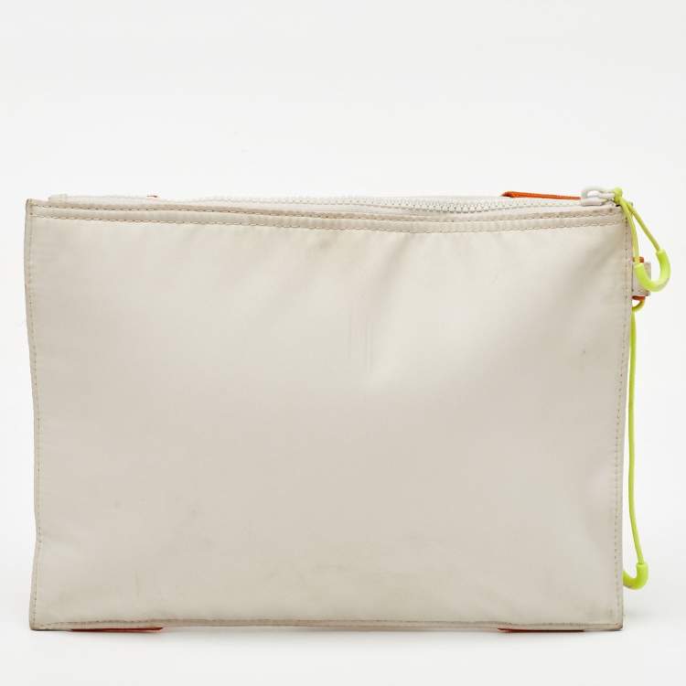 Pre Owned Kenzo Cream/Orange Criss Cross Logo Print Nylon Zip Pouch